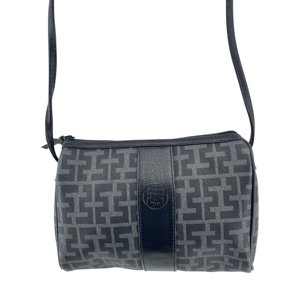 Sarné Vintage Monogram Faux Leather Shoulder Crossbody Bag Black Gray - Picture 13 of 14